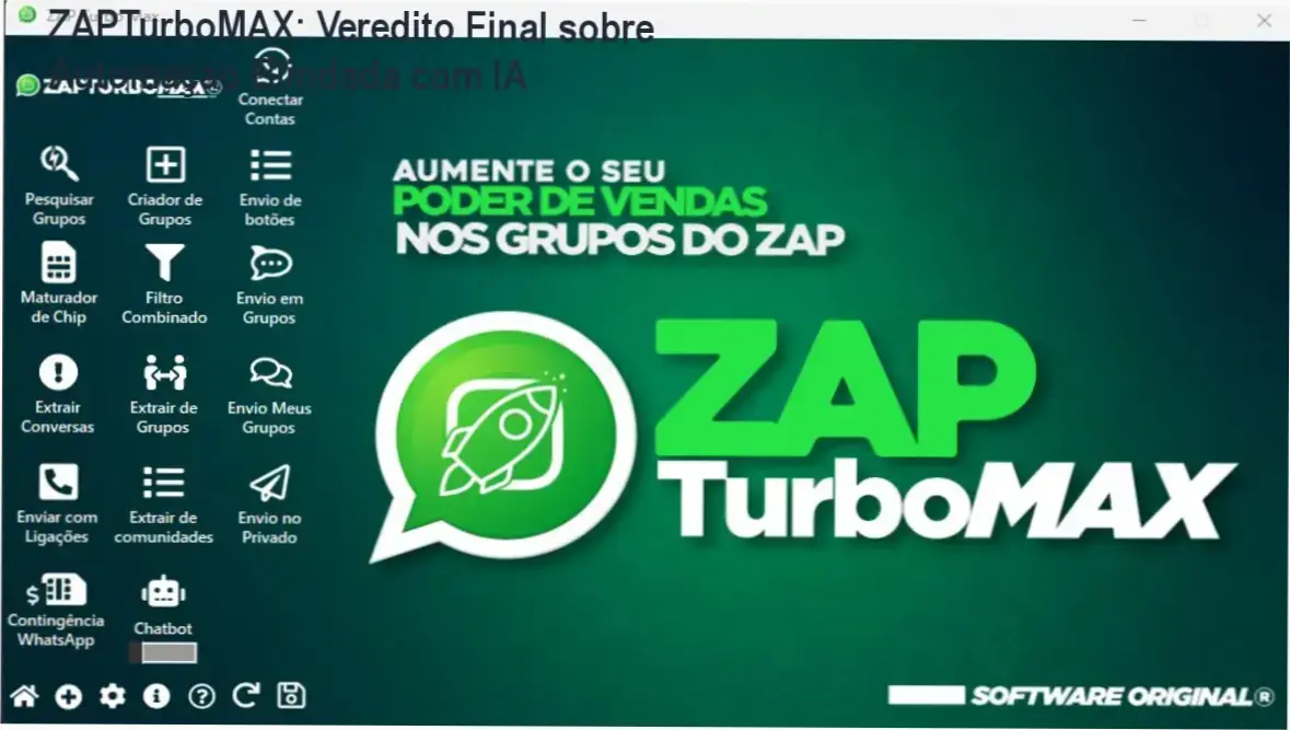 ZAPTurboMAX: Veredito Final sobre Automação Blindada com IA 1 ZAPTurboMAX bastidores do software de automação e visão interna do painel