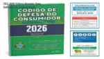 Livro Código de Defesa do Consumidor 2026 com placas adesivas de sinalização obrigatória